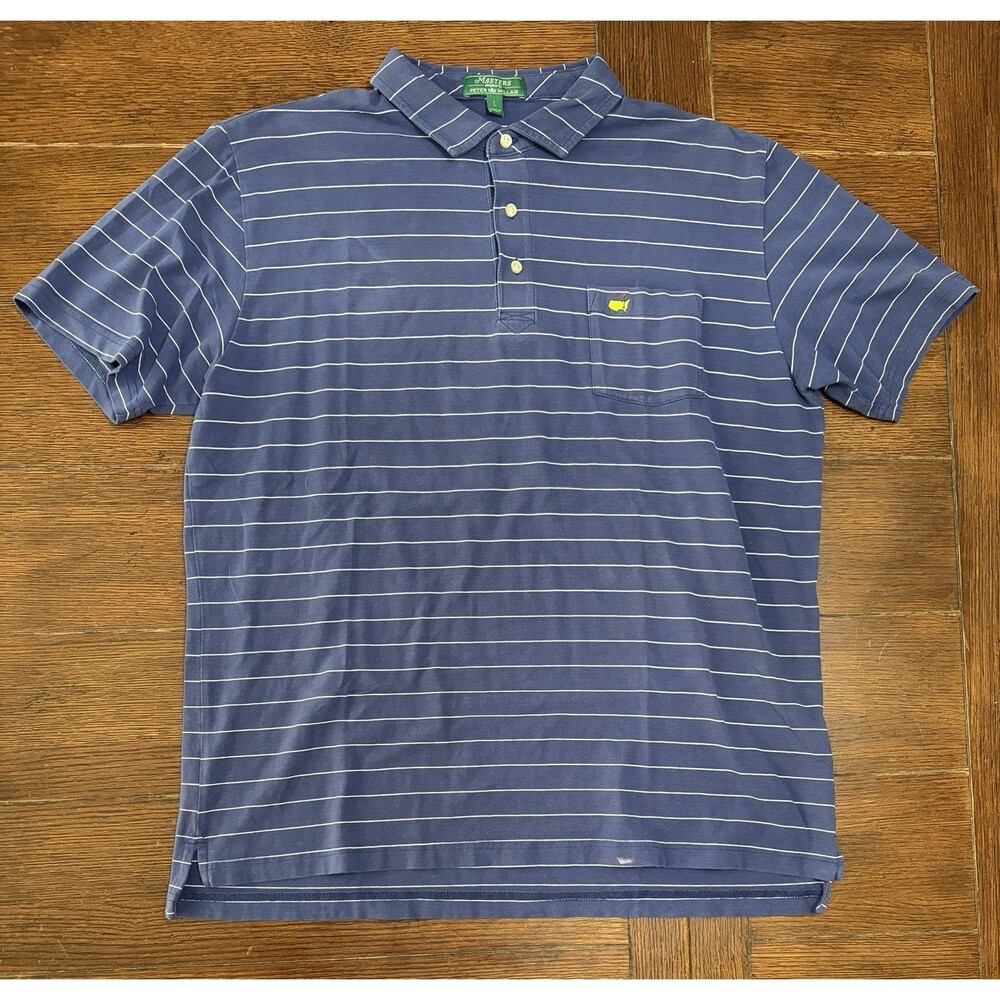 Masters by Peter Millar Men's Size L Blue Striped Golf Polo Shirt Short Sleeve
